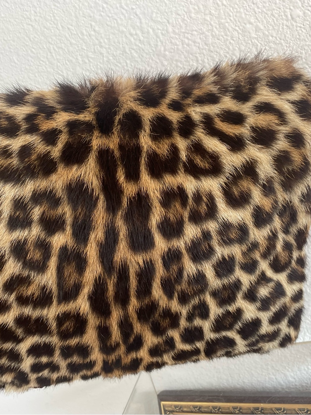 Leopard Fur Hand Muffler with Pocket- Brown/Black, 10” X 12”